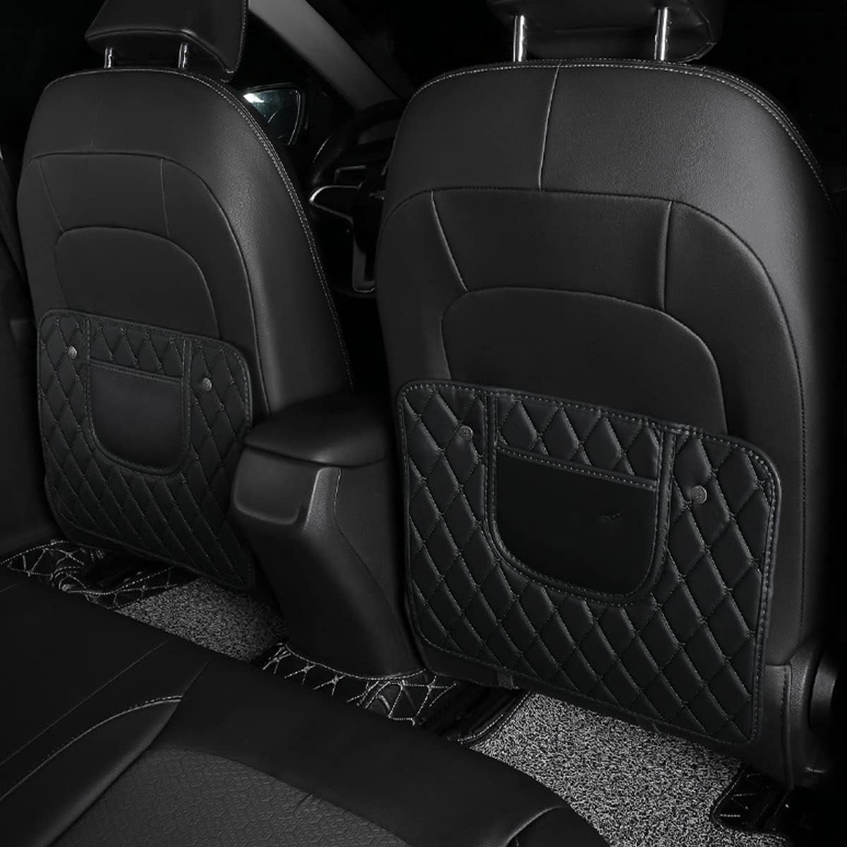TSUGAMI 2PCS Car Kick Mats, PVC Backseat Protector Cover Pad with Storage Bag, Seat Pad Cover for Kids Feet, Waterproof Guard Prevent Dirt and Trampling, Auto Interior Accessories (Black)