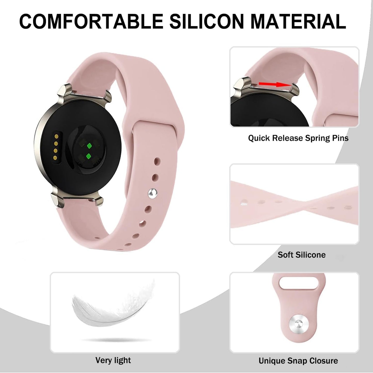 VELULYX Silicone Strap Compatible with Garmin Lily 2, 14mm Sport Band for Garmin Lily 2 Women