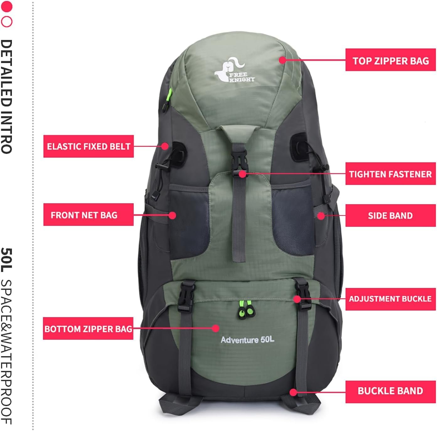 Bseash 50L Lightweight Water Resistant Hiking Backpack, Outdoor Sport Daypack Travel Bag for Climbing Camping Touring
