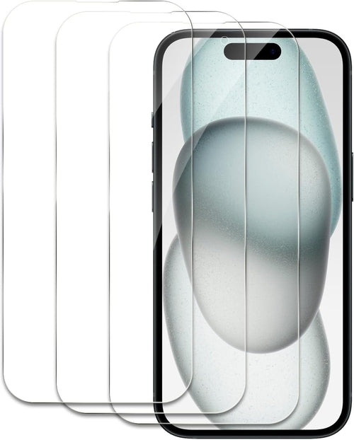 Screen Protector for Apple iPhone 15, Tempered Glass Film, Ultra HD 9H Hardness Case Friendly Anti Scratch Bubble Free Ultra Resistant Oil-Resistant Shatter Protection, 3-Pack