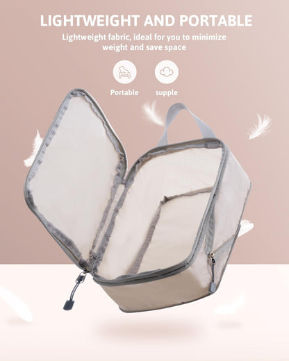 Meowoo 4-Piece Packing Cubes Compression Organiser - XL, L, 2×M - Space-Saving Travel Organizer for Suitcases - Travel Useful Accessories - Ideal for Holidays and Narrow Spaces - Beige
