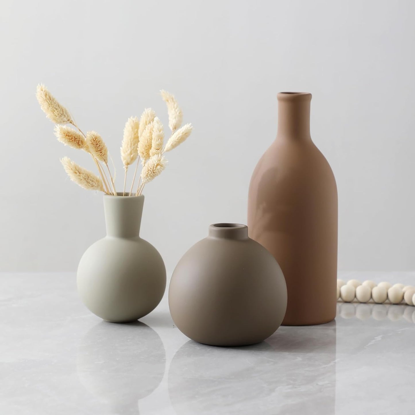 Ceramic Vase Set of 3, Vases Home Decor Rustic Vase Farmhouse Decor Vase Terra Cotta Pottery Vases for Bouquet Pampas Grass Dried Fresh Flowers, Living Room, Kitchen, Bedroom, Bathroom - Brown