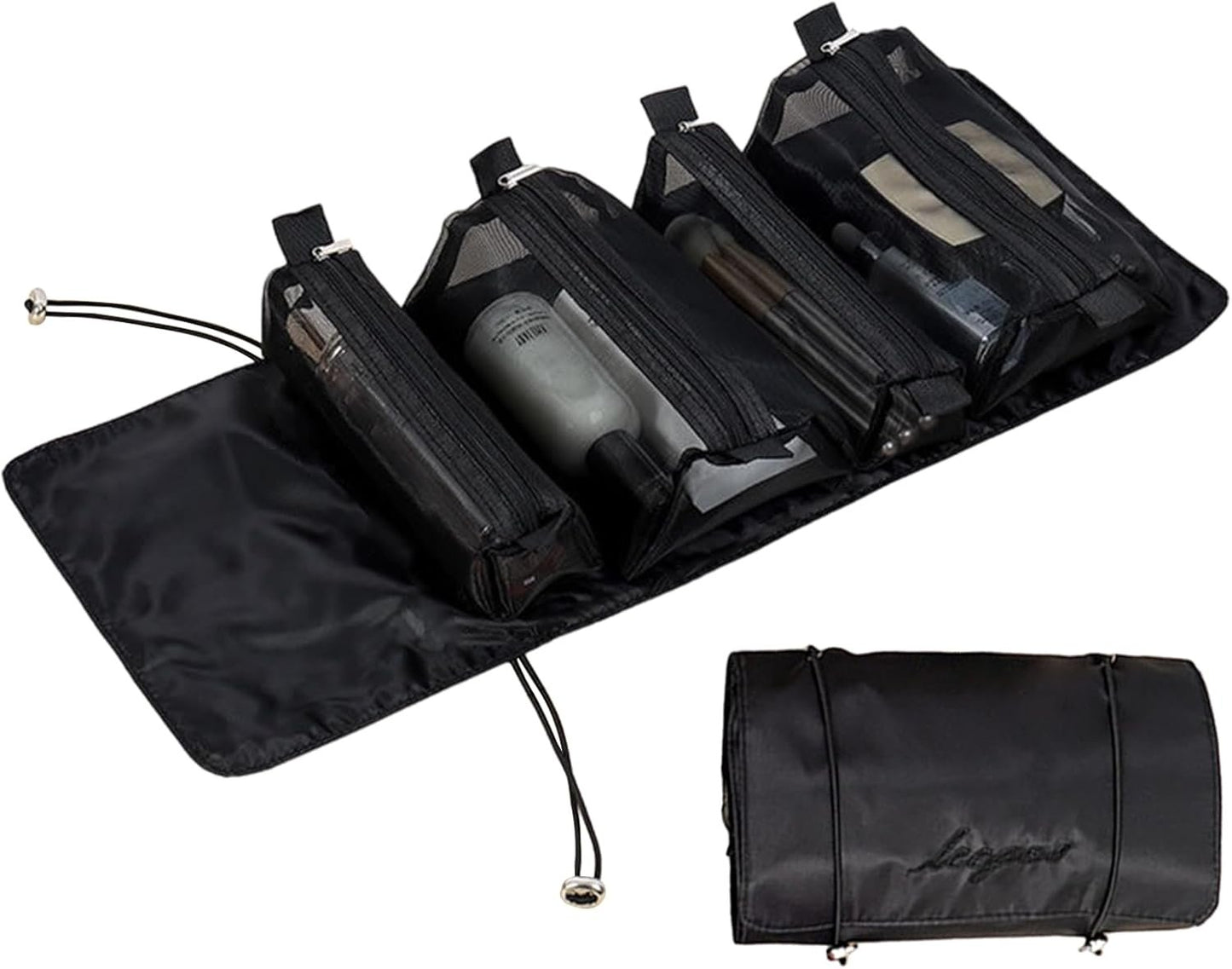 Rolled Toiletry Bag - Folding Hygiene Travel Kit Case Bathroom | Travel Makeup Organizer, Compact Grooming Organizer Bag, b, Black, riferimento alla descrizione, Please refer to