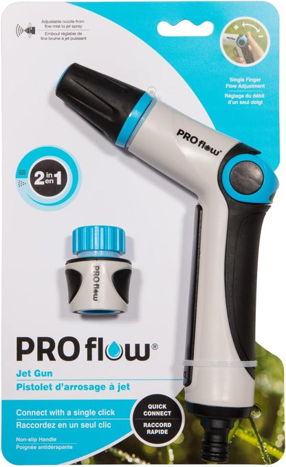PRO Flow Jet Spray Gun – Adjustable Nozzle from Mist to Jet, Thumb Flow Control, Quick Connect with Waterstop, Non-Slip Grip – Ideal for Cleaning & Watering