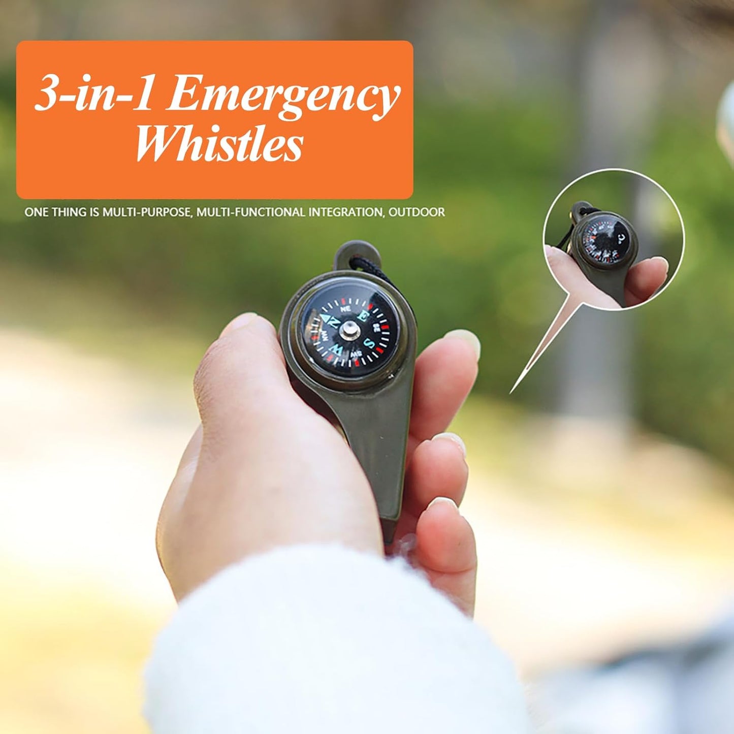 2 Pack Emergency Survival Whistle - Upgraded 3-in-1 Emergency Whistles with Compass and Thermometer/Loud Safety Whistle with Lanyard for Outdoor Hiking, Boating, Camping, Hunting, Fishing