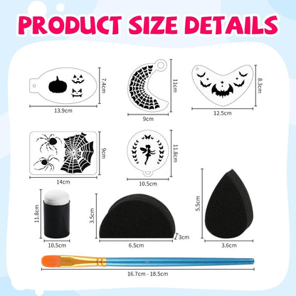 Face Paint Stencils Kit,22 Pcs Reusable Facial Painting Stencils Reusable Body Paint Templates with 10 pcs Brushes,14 pcs Sponges for Party Halloween Makeup Depvision Face Paint Accessory Kit