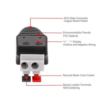 Borsuer RCA to Speaker Wires Adapter, 4Pcs RCA Male to Spring Press Type Terminal Speaker Wire Cable Converter Non-Soldering RCA Speaker Jacks for Speaker Connections