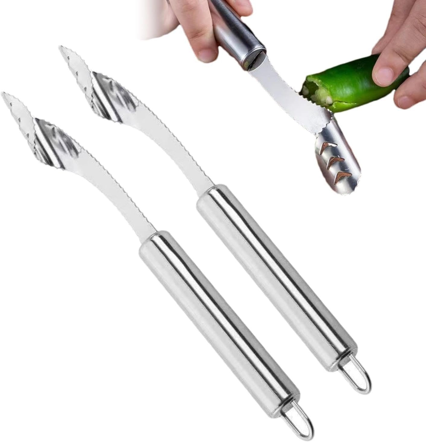 Svuoti-peperoni, Sottopomodori - 2 pezzi Svuota frutta seghettata,Accessori per barbecue da cucina, vuoti portatili utensili gadget da cucina per pomodori, zucchine