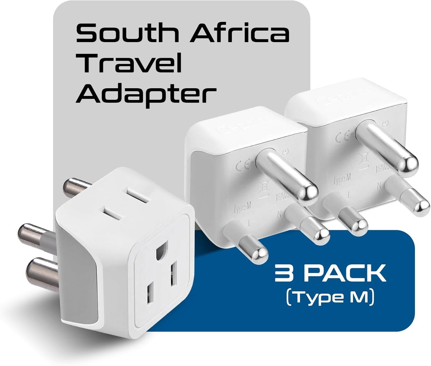 Ceptics Canada to South Africa, Botswana, Namibia Travel Adapter (Type M) - Dual Input - Ultra Compact - Charge your Cell Phone, Laptops, Tablets (CT-10L, 3 Pack)