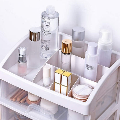 Makeup Organizer with 3 Drawers, Bathroom Vanity Countertop Storage for Cosmetics, Brushes, Lotion, Nail Lipstick and Jewelry (White)