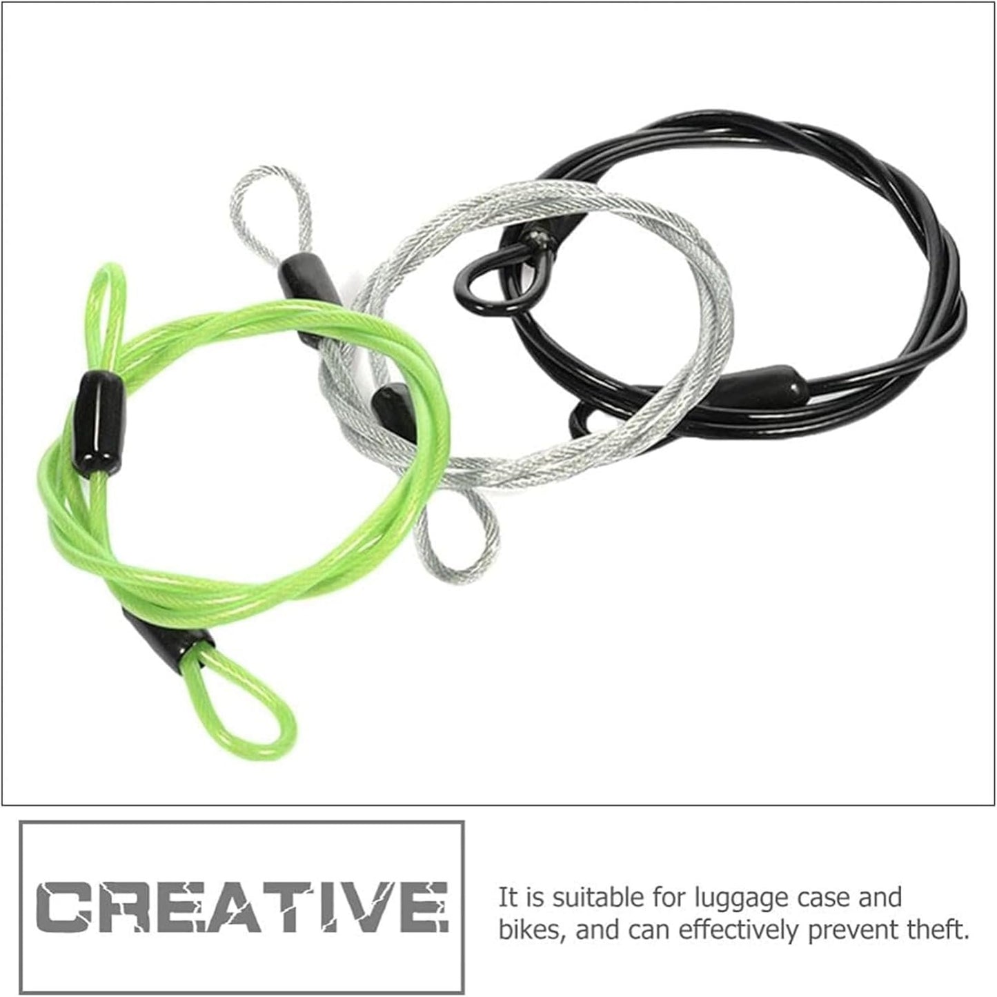 JZUNHN 2m 2.5mm Outdoor Travel Security Cable Lock,Braided Steel Coated Safety Cable Luggage Lock,Safety Cable Wire Rope Double Loop Lightweight (3Pack Black, Green,Silver)