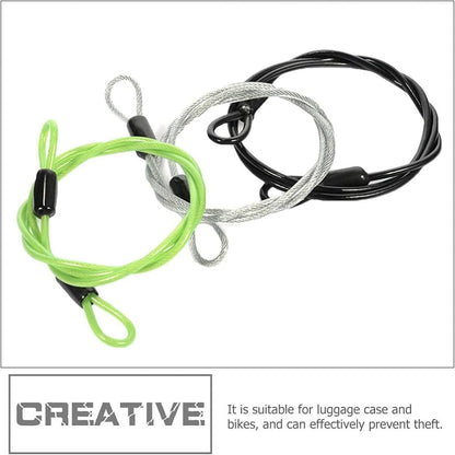 JZUNHN 2m 2.5mm Outdoor Travel Security Cable Lock,Braided Steel Coated Safety Cable Luggage Lock,Safety Cable Wire Rope Double Loop Lightweight (3Pack Black, Green,Silver)