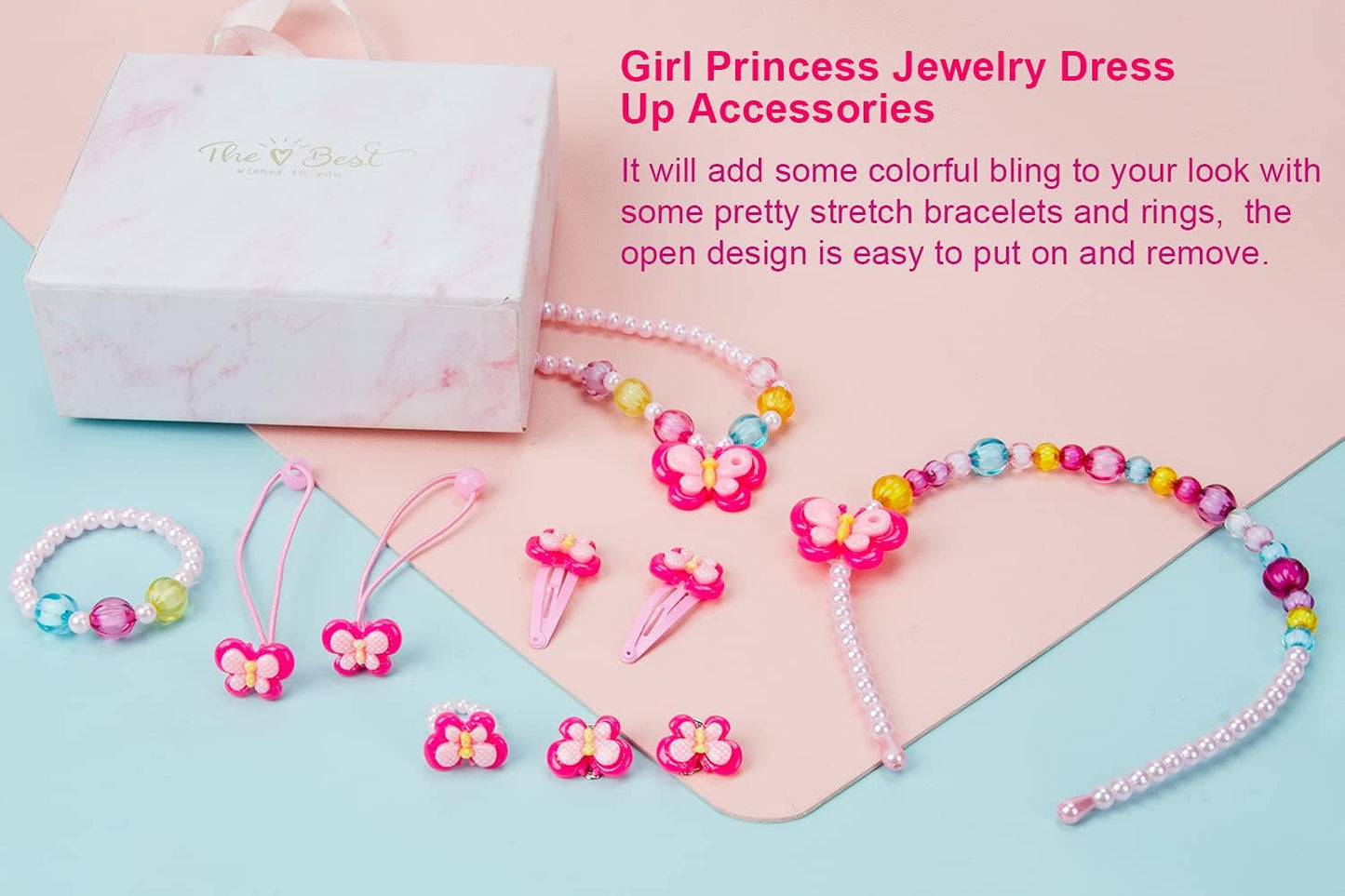 BIQIQI Kids Jewelry Set Little Girls Plush Purses with Necklace Bracelet Ring and Earring Jewelry Set Cute Handbag My First Purse for Little Girls Dress up and Pretend Role Play