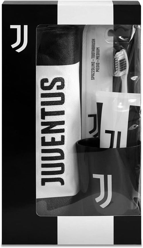 Naturaverde | Kids Football Team Juventus Oral Care Kit, Manual Toothbrush with Medium Bristles, Mint Toothpaste 75 ml, Cup with Logo and Case with Logo