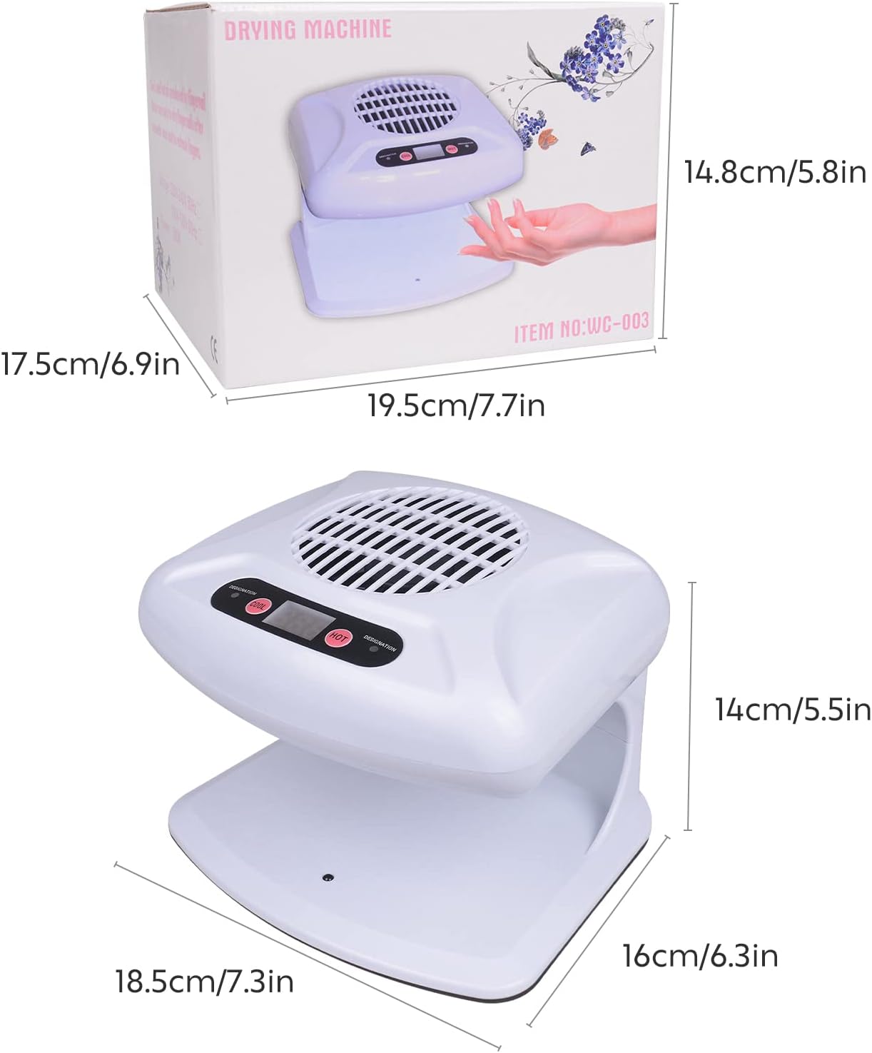 Air Nail Dryer with Automatic Sensor, 300W Timing Nail Fan Blow Dryer for Both Hands and Feet, Warm & Cool Wind Blower for Regular Nail Polish, Home and Salon Use No Harmful (Light Blue)