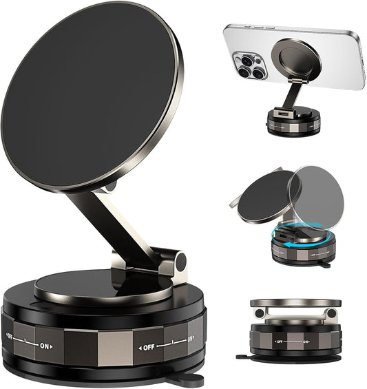 DOMAVER 360° Adjustable Vacuum Suction Magnetic Phone Holder Car, Swivel Locking Car Phone Holder Mount,Strong Magnetic Suction Cup Phone Mount Compatible with iPhone 16 15 14 13 12 Series,Black