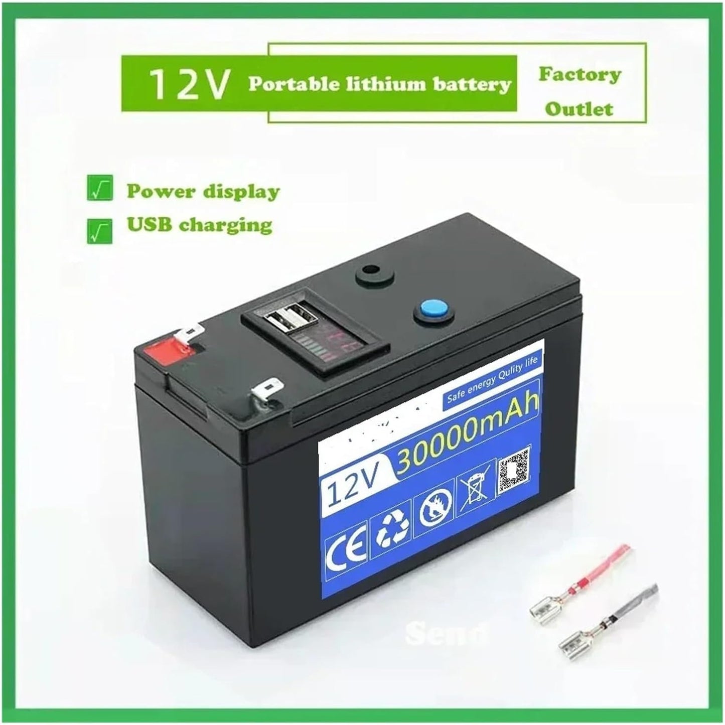12V 30Ah Lithium Battery Pack - Rechargeable 18650 Battery for Solar Energy, Electric Vehicles, and LED Lights with 12.6V 3A Charger(10000mAh charger)