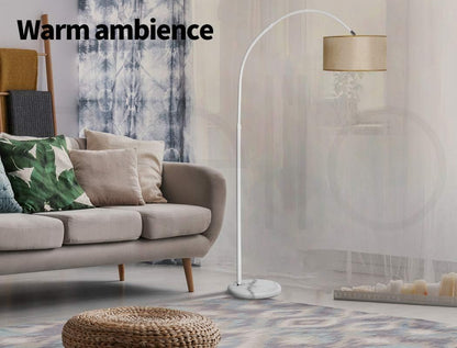 Emitto Modern LED Corner Arch Floor Lamp,Tall Study Standing Lamp for Living Room Bedroom Office,Kids Adult Bedside Reading Light,Home Decor Lighting,Adjustable,White Linen Shade,White Marble Base