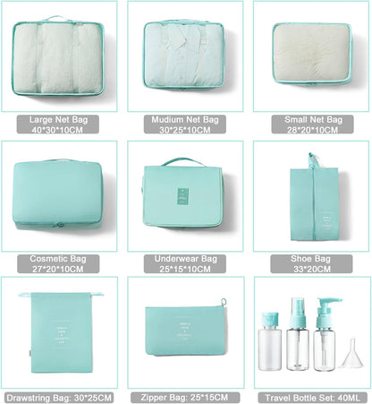 Suitcase Organizer, 11 Pieces Waterproof Packing Cube Set, Separators Bags Travel Travel Organizer with 3 Liquid Travel Containers, for Clothing Underwear Footwear Sacks - Pink