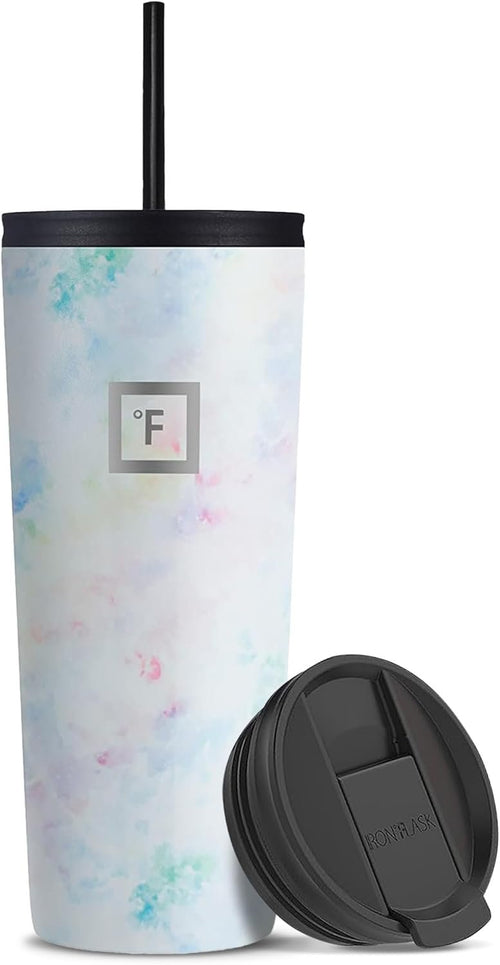 IRON °FLASK Classic Tumbler - 2 Lids, Vacuum Insulated Stainless Steel Water Bottle, Double Walled, Drinking cup, Thermos Travel Mug (Pearl, 24 oz Solid Lid)