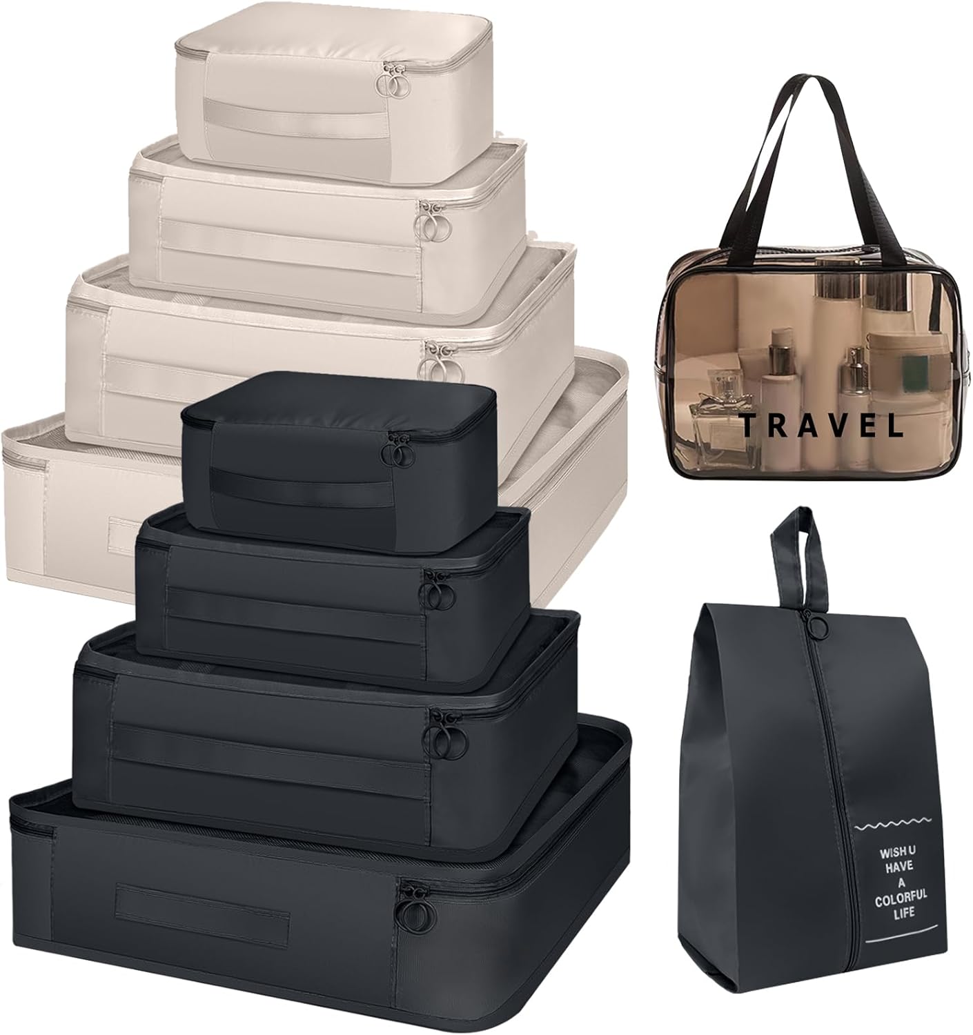 HOXFAZIR Packing Cubes for Suitcase Travel Luggage Packing Organizers Travel Carry On 10 Set