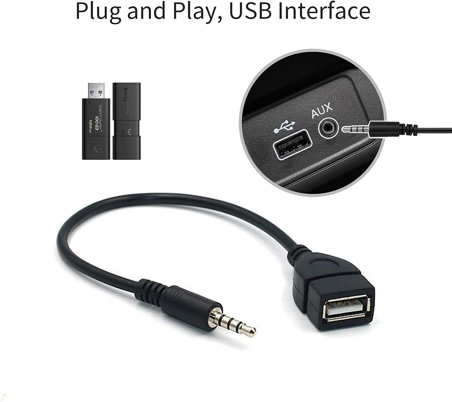 Coomoors USB to 3.5mm Jack Adapter Car Radio Auxiliary Audio Converter Male to AUX Cable to USB 2.0 Converter (Mp3 Audio Decoding Function Must Have Mp3)