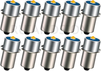 Ruiandsion - 10pcs P13.5S 6-24V 2525 3W 3000K Warm White LED Replacement Bulbs for DeWalt Tooling Torch Maglite Work Lantern Replacement Bulbs, Non-Polarity