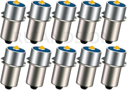 Ruiandsion - 10pcs P13.5S 6-24V 2525 3W 3000K Warm White LED Replacement Bulbs for DeWalt Tooling Torch Maglite Work Lantern Replacement Bulbs, Non-Polarity