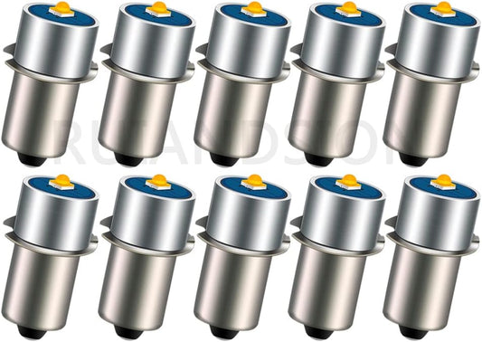 Ruiandsion - 10pcs P13.5S 6-24V 2525 3W 3000K Warm White LED Replacement Bulbs for DeWalt Tooling Torch Maglite Work Lantern Replacement Bulbs, Non-Polarity