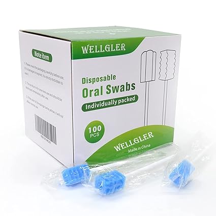 Wellgler's Oral Care Swabs Disposable- Blue 100 Counts