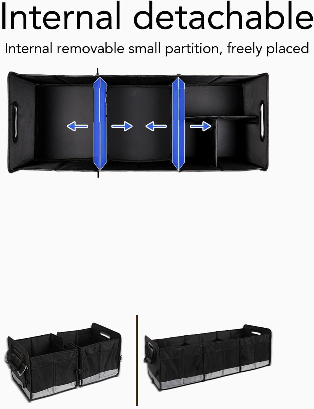 Car Trunk Organizer, 95L Car Multi Compartment Storage Box with Handles, Foldable Trunk Extended Cargo Organizer, for Any Car, SUV, Truck
