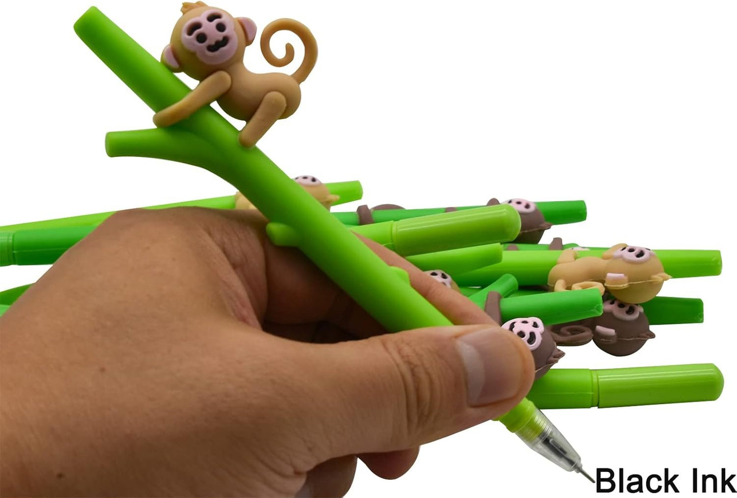 Maydahui 12PCS Tree Climbing Monkey Gel Pen Cute Cartoon Animal Pens Soft Silicone Black Ink for Boys Office School Stationery Supplies