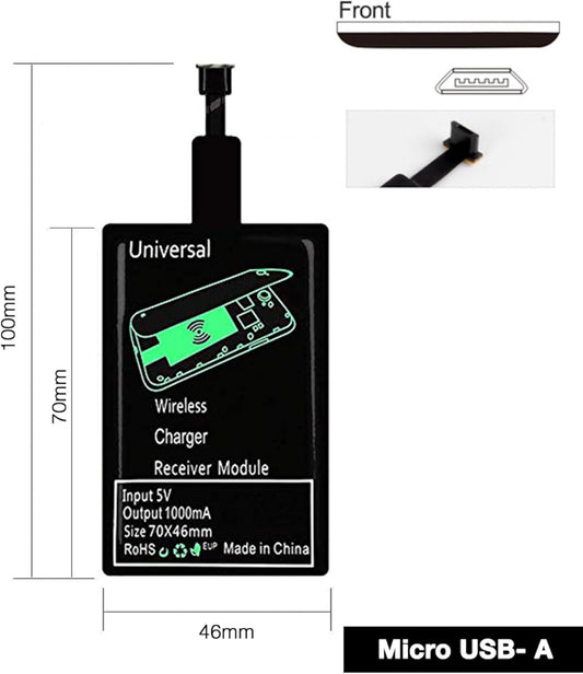 Universal Qi Wireless Charging Receiver for Android Micro USB - Thin Fast Charger Coil Pad - USB Micro USB Adapter for Android Phones