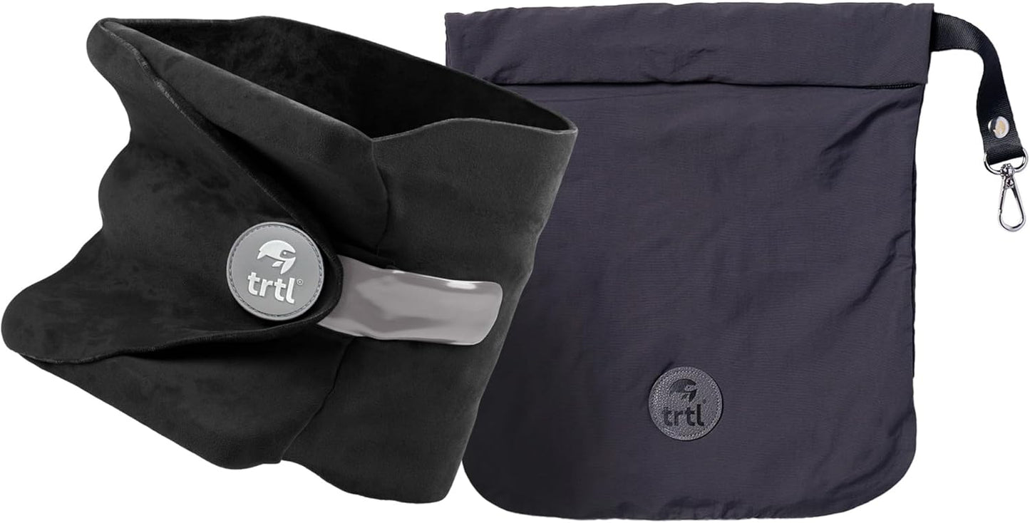 trtl Travel and Airplane Pillow - Real Sleeping Experience on Long Flights - Neck and Shoulder Support - Super-Soft, Lightweight, Easy-to-Carry - Machine-Washable Flight Pillow - Black