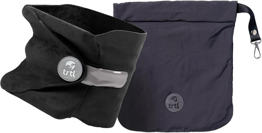 trtl Travel and Airplane Pillow - Real Sleeping Experience on Long Flights - Neck and Shoulder Support - Super-Soft, Lightweight, Easy-to-Carry - Machine-Washable Flight Pillow - Black