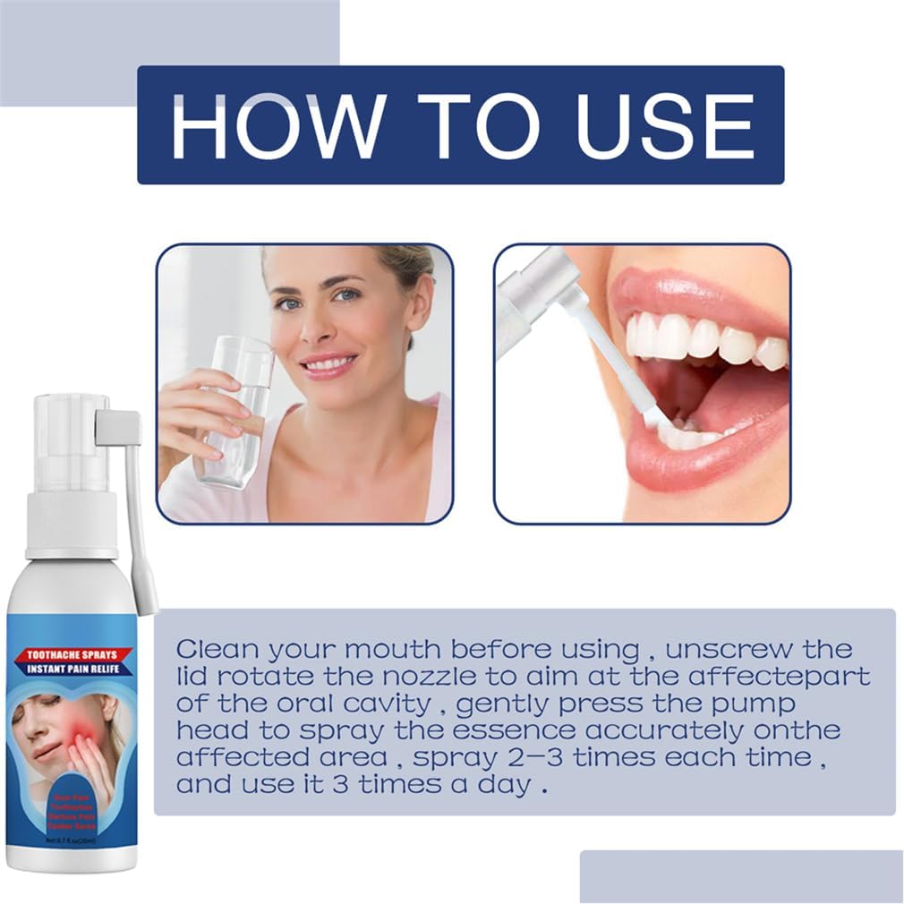 2 Pcs Oral Care Spray, Toothache Pain Relief for Adult, Portable Toothache Gum Pain Spray, Care for Teeth, Rapid Relieve Tooth Discomfort, and Gently Care For The Mouth Freshen Breath