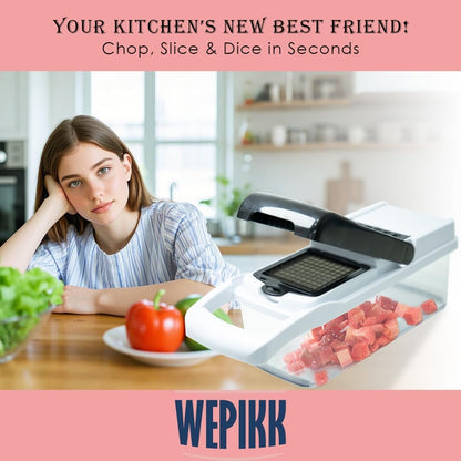 WEPIKK Vegetable Chopper – Heavy Duty, Rust-Resistant Stainless Steel Blades for Effortless Slicing, Dicing & Chopping – Non-Slip Base & Ergonomic Handle – Dishwasher Safe, Easy Meal Prep Tool (White)