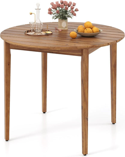HAPPYGRILL Acacia Wood Round Dining Table for 4 People, 36" Rustic Patio Wooden Table w/Slatted Tabletop, Oil Finish, Indoor Outdoor Farmhouse Dining Furniture for Garden Backyard Deck Poolside Home
