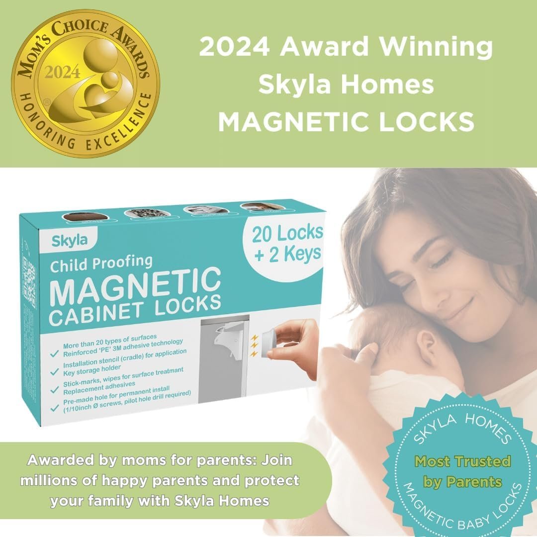 ELLA'S Magnetic Cabinet Locks | No Tools Needed - 3M Adhesive | Baby Proofing Kitchen & Child Safety | Quality Design | White