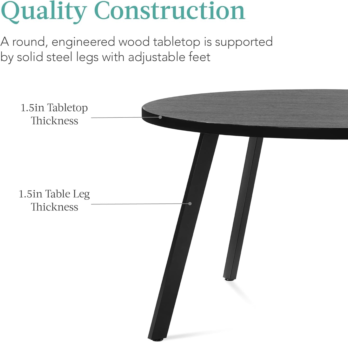 Best Choice Products Round Mid-Century Modern 35.5in Dining Table, Space-Saving Dinette for Home, Kitchen, Apartment w/Steel Legs - Black