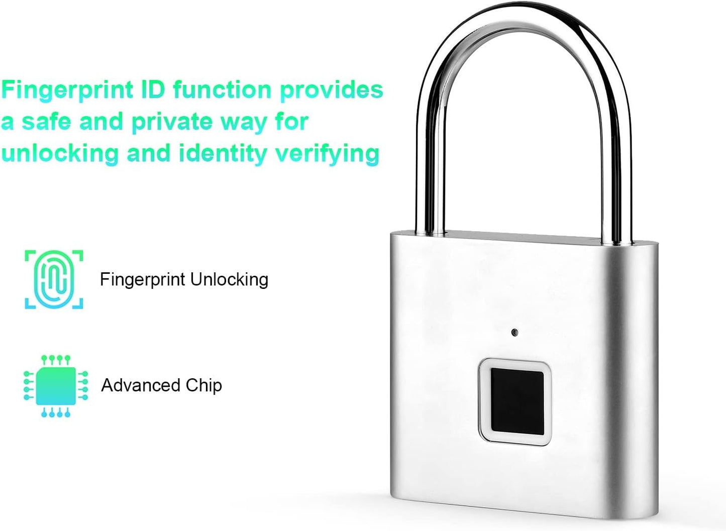 Domary Smart Fingerprint Padlock Rechargeable Keyless 10 Fingerprints Morse Code Emergency Unlocking Easy Operation IP56 Waterproof Anti-Theft Security Padlock Door Luggage Backpack Lock