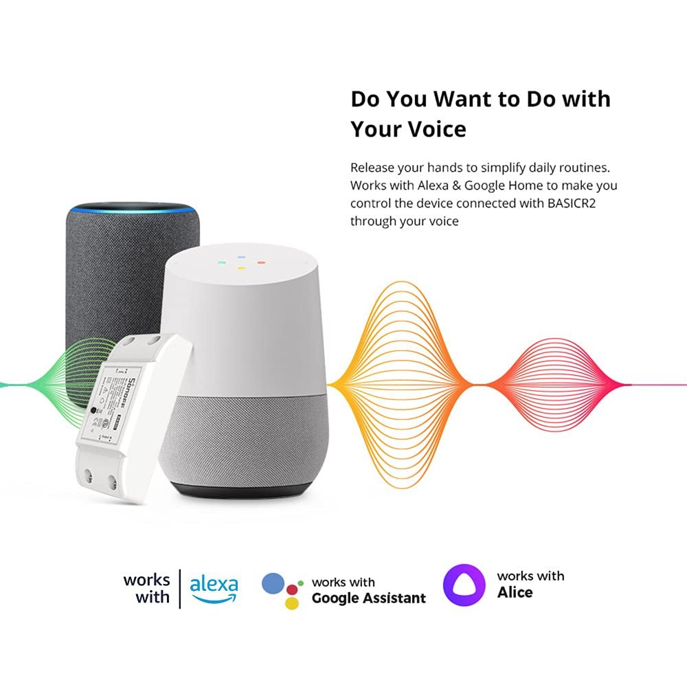 SONOFF Basic R2 10A Smart WiFi Wireless Light Switch, Universal DIY Module for Smart Home Automation Solution, Compatible with Alexa & Google Home Assistant, Compatible with IFTTT, No Hub Required