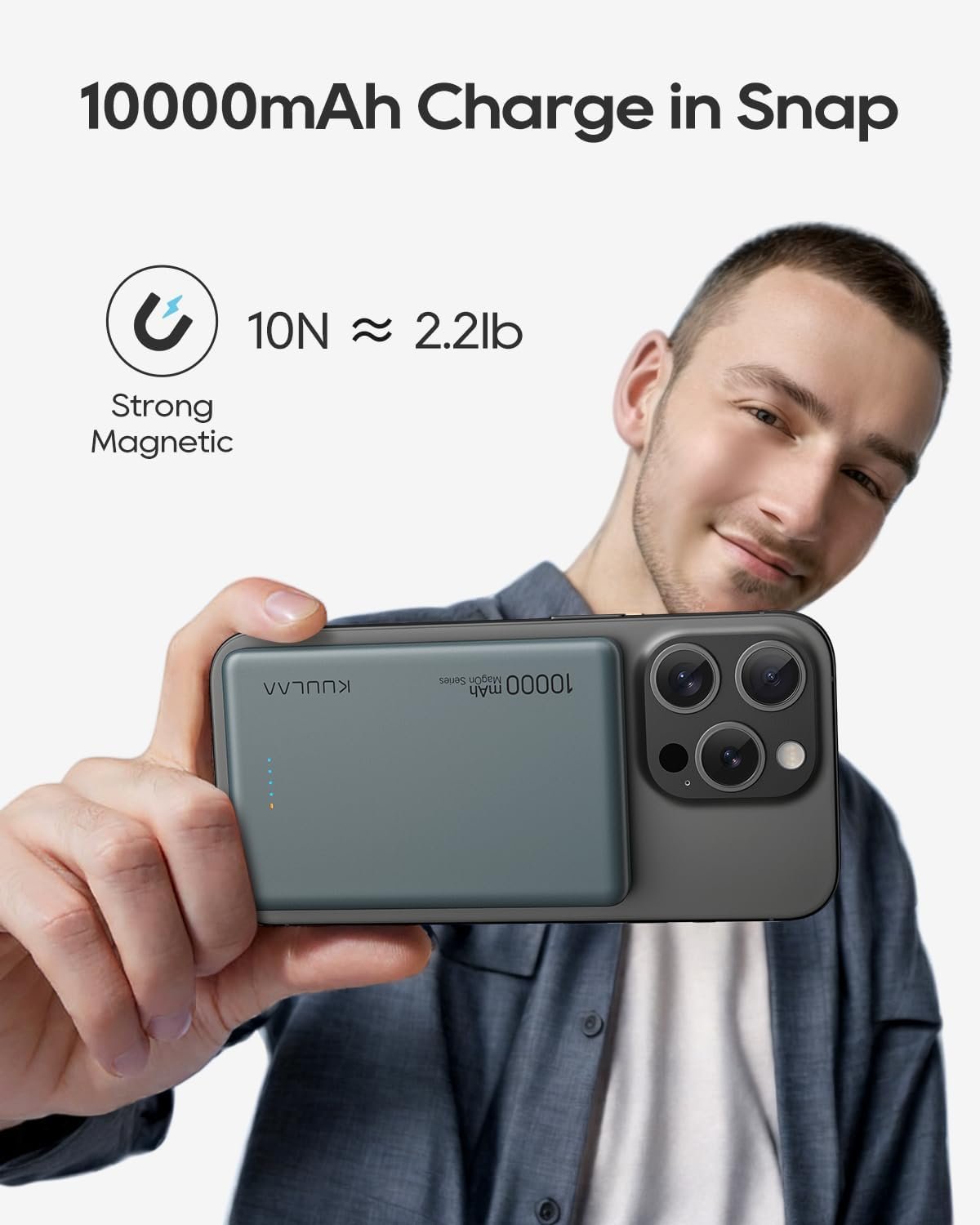 Kuulaa Magsafe Power Bank 10000mAh 20W Fast Charging Portable Charger, Magnetic Battery Pack Compatible with iPhone 16/15/14/13/12 Serie - Grey