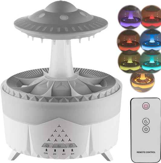 Cloud Rain Humidifier with Remote Control, 7 Colorful Light Raindrop Aroma Diffuser with Water Drop Sound and 3 Gear Timing, Air Humidifiers for Home, Office, Car, Bedroom
