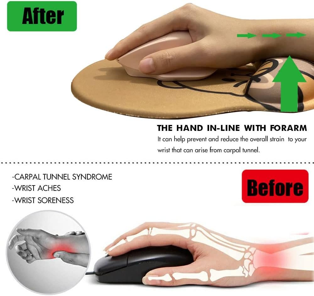 Cute Ergonomic Mouse Pad Wrist Support,[ 20% Larger] Wrist Rest Non-Slip Gel Anime Kawaii 3D Bear Donut Mouse Pads, Silicon Wrist Pad,with Coaster,Easy-Typing,Pain Relief, Game Work Study Home Office