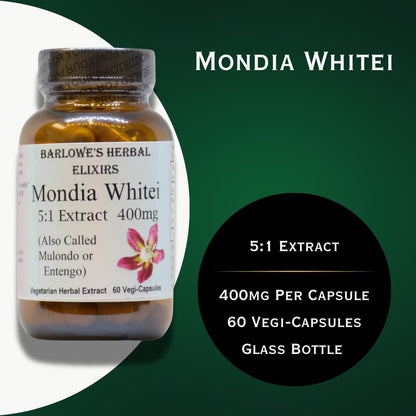 Barlowe's Herbal Elixirs Mondia Whitei 5:1 Extract | 400mg Per Capsule | Traditional African Vitality Herb for Overall Health & Wellness | 60 Vegan Capsules | Clean, Filler-Free Formula