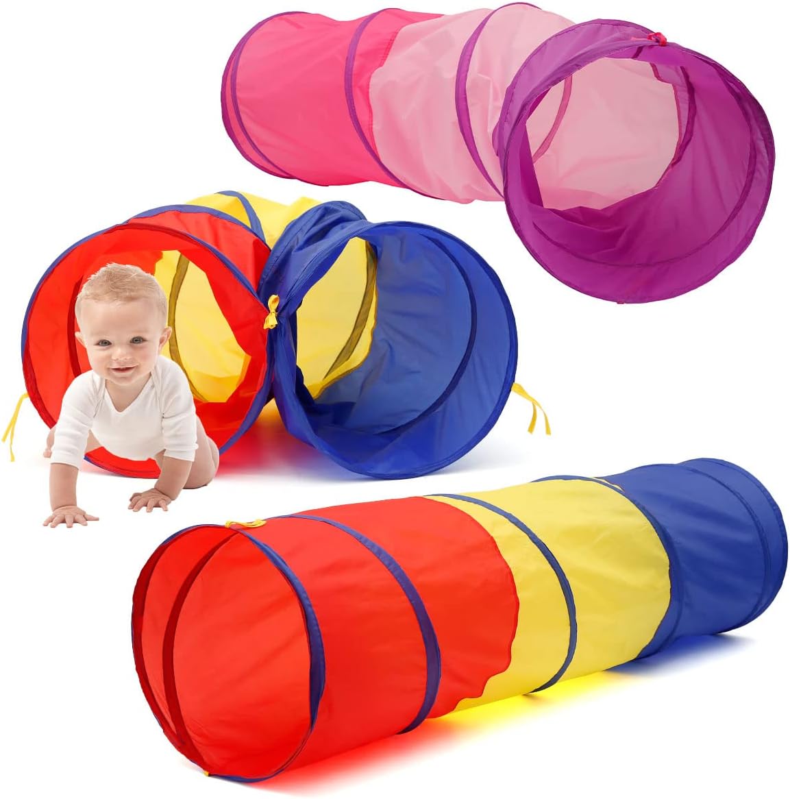 6Ft Crawl Through Play Tunnel Toy, Pop Up Tunnel for Kids Toddlers Babies Infants Children & Dogs, Indoor Outdoor Tube (Pink Purple)