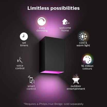 Philips Hue Resonate White and Colour Ambiance LED Smart Outdoor Wall Light, Black, Compatible with Alexa, Google Assistant and Apple HomeKit
