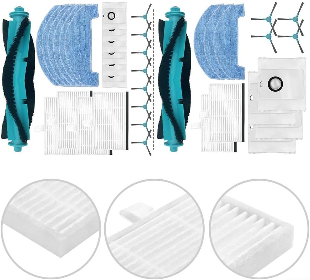 Cleaning Essentials for Conga 2499 Ultra Main Brush, Side Brush and Complete Filter Mop Cloth Dust Bag Set (B)