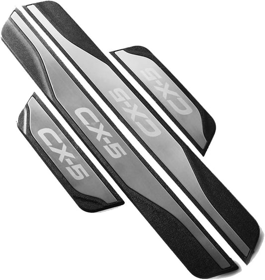 FEOYDS Stainless Door Sill Protector Kick Plate Entry Guard Kit for Mazda CX-5 2013-2025 Interior Accessory (Silver CX 5)